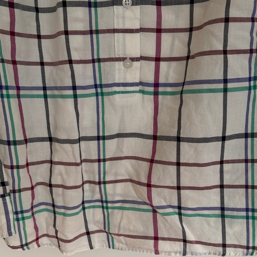 Talbots White Plaid Button-Down Shirt with Teal, Burgundy and Black Stripes - Picture 6 of 10